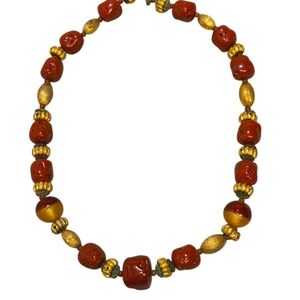 Miriam Haskell Faux Coral & Gold Bead Necklace – Vintage Designer Jewelry